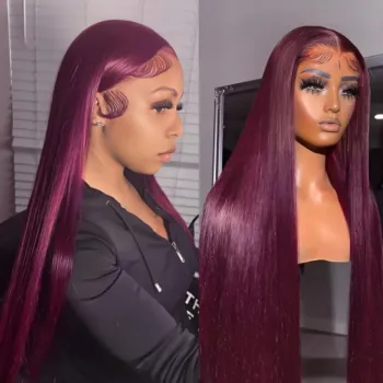 8 Lengths Burgundy 99J HD Lace Human Hair Wigs Straight Red Color
