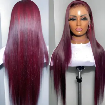 8 Lengths Burgundy 13X6 HD Lace Frontal Human Hair Wig 30 Inch Straight