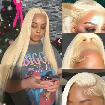 2 Colors 10 Lengths 613 Blonde HD Lace Frontal Wig Straight Human Hair