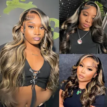2 Colors 10 Lengths Ombre Highlighted Body Wave Human Hair Lace Front Wig