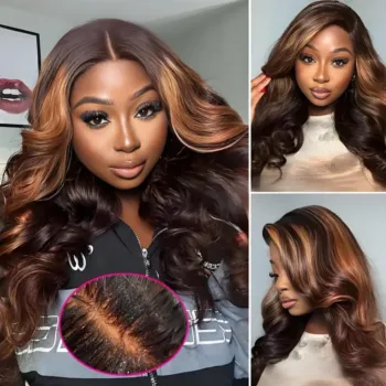 10 Lengths HD Lace Front Wig Body Wave Human Hair 34In Highlight Natural Scalp
