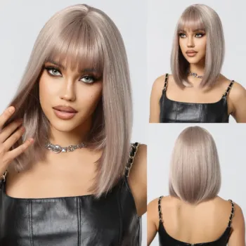 5 Colors Light Brown Short Straight Bob Wig Heat Resistant Synthetic Hair