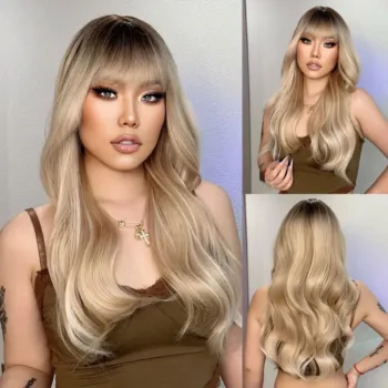 10 Colors Synthetic Blonde Wavy Wig With Bangs Heat Resistant