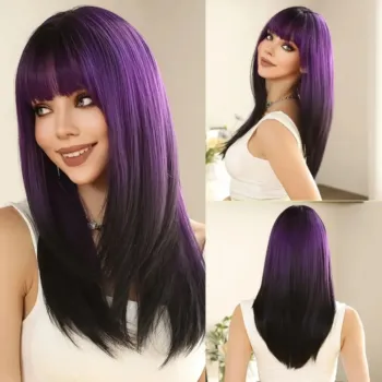 6 Colors Long Purple Black Ombre Synthetic Wig With Bangs