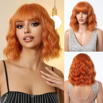 7 Colors Short Wavy Synthetic Wig With Bangs Cosplay Hair