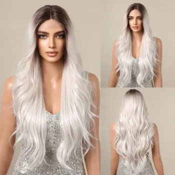 6 Colors Long Wavy Lace Front Wig White Blonde Ombre Heat Resistant