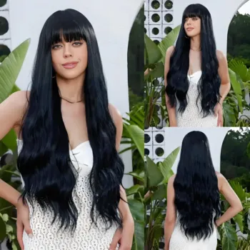 7 Colors Black Super Long Wavy Wig With Bangs For Women Girls