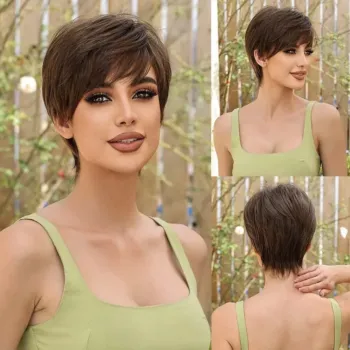 5 Colors Short Brown Synthetic Wig With Bangs Heat Resistant Fiber
