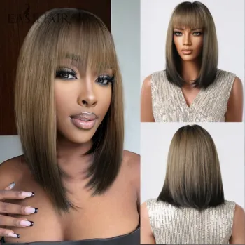 9 Colors Short Bob Wig Synthetic Straight Black Brown Ombre Women Cosplay Heat Resistant