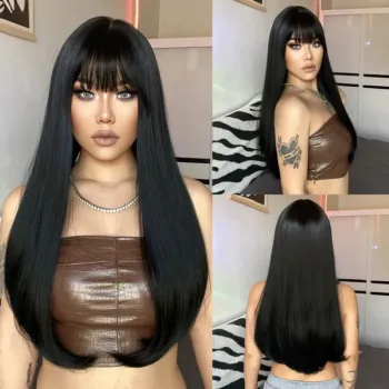 8 Colors Black Synthetic Wig Long Straight Cosplay Party Heat Resistant For Afro Women