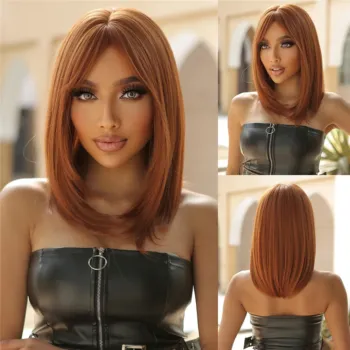 5 Colors Synthetic Medium Length Straight Wig For Women Heat Resistant Cosplay