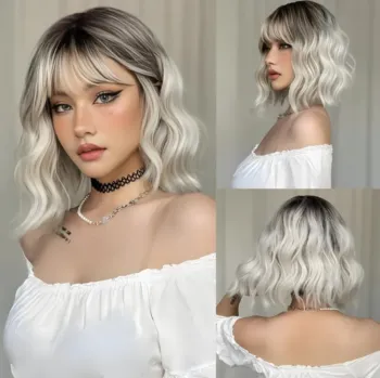 14 Colors Ombre Blonde Short Wavy Synthetic Wig For Cosplay And Lolita With Bangs Heat Resistant