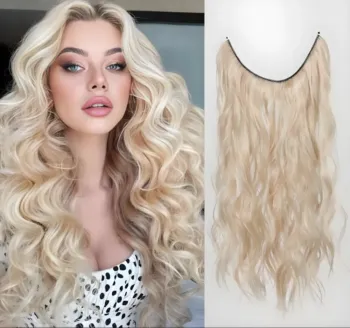 10 Colors Synthetic Wavy Blonde Invisible Wire One Piece Hair Extension For Women