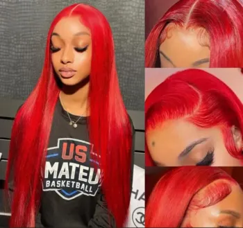 6 Lengths Hot Red Human Hair Glueless Pre Cut HD Lace Frontal Straight Wigs