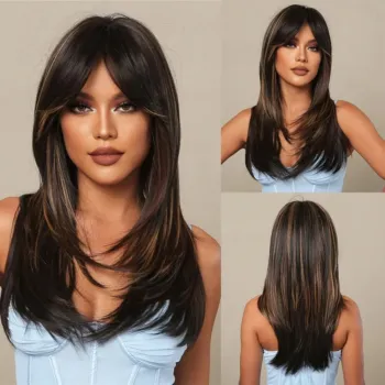 11 Colors Womens Blonde Long Layered Wigs Dark Roots Heat Resistant Fiber